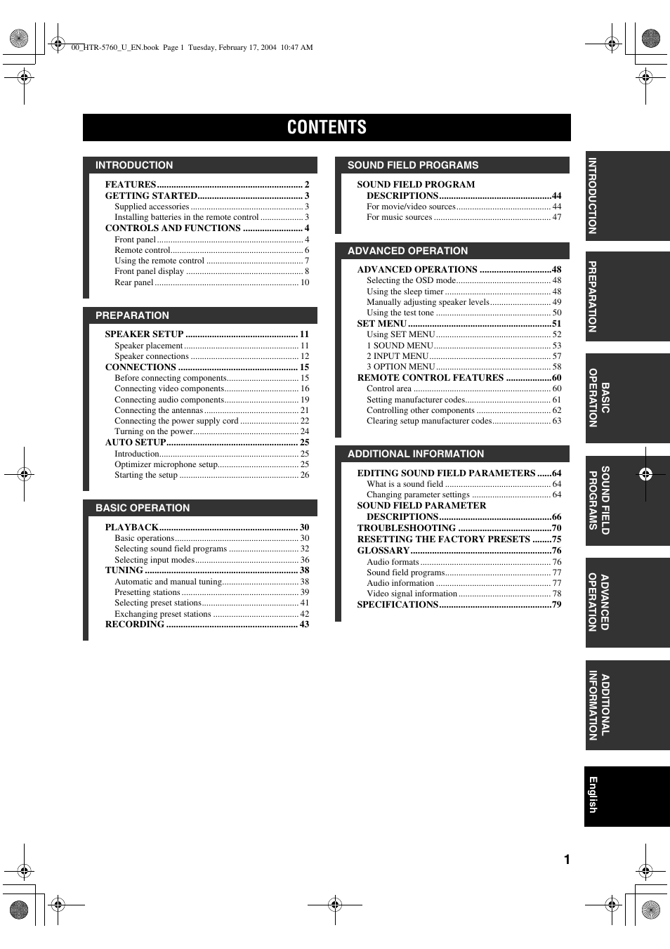 Yamaha HTR-5760 User Manual | Page 5 / 88