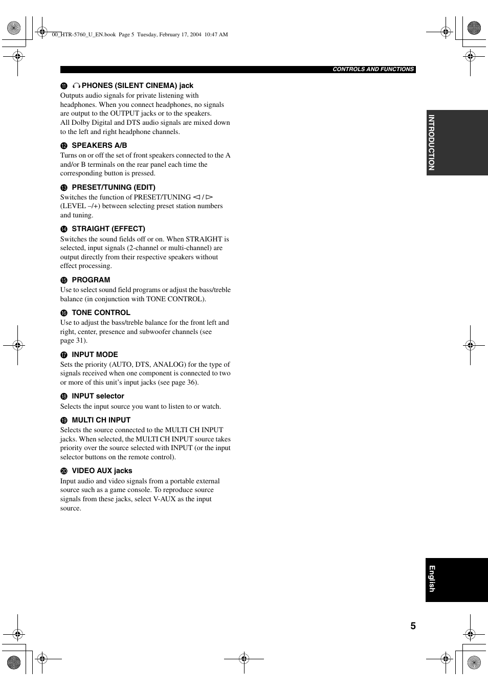 Yamaha HTR-5760 User Manual | Page 9 / 88