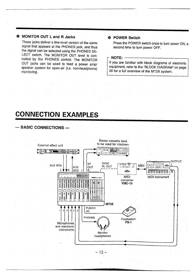 Connection examples, Basic connections | Yamaha MT3X User Manual | Page 14 / 92