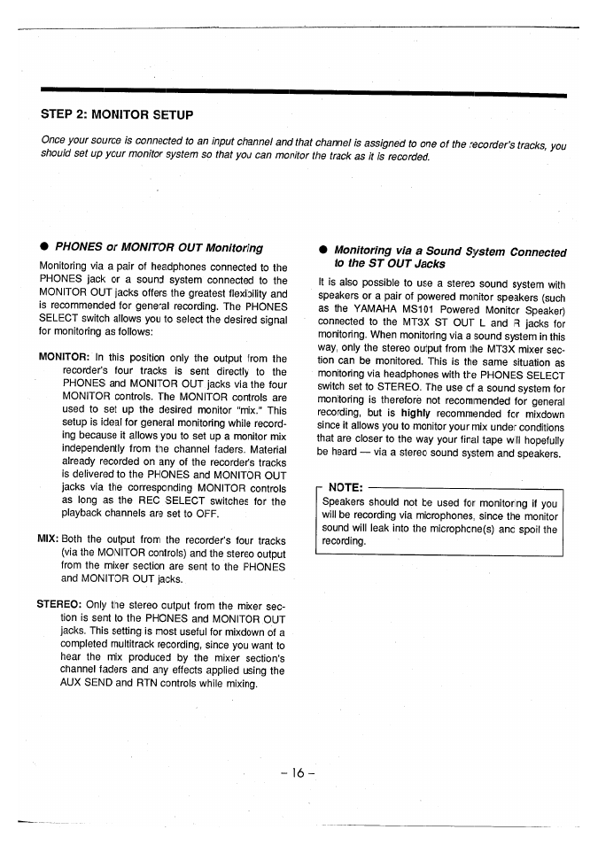 Step 2: monitor setup | Yamaha MT3X User Manual | Page 17 / 92