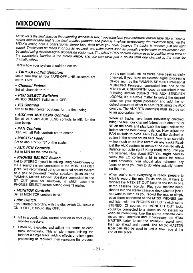 Mixdown | Yamaha MT3X User Manual | Page 22 / 92