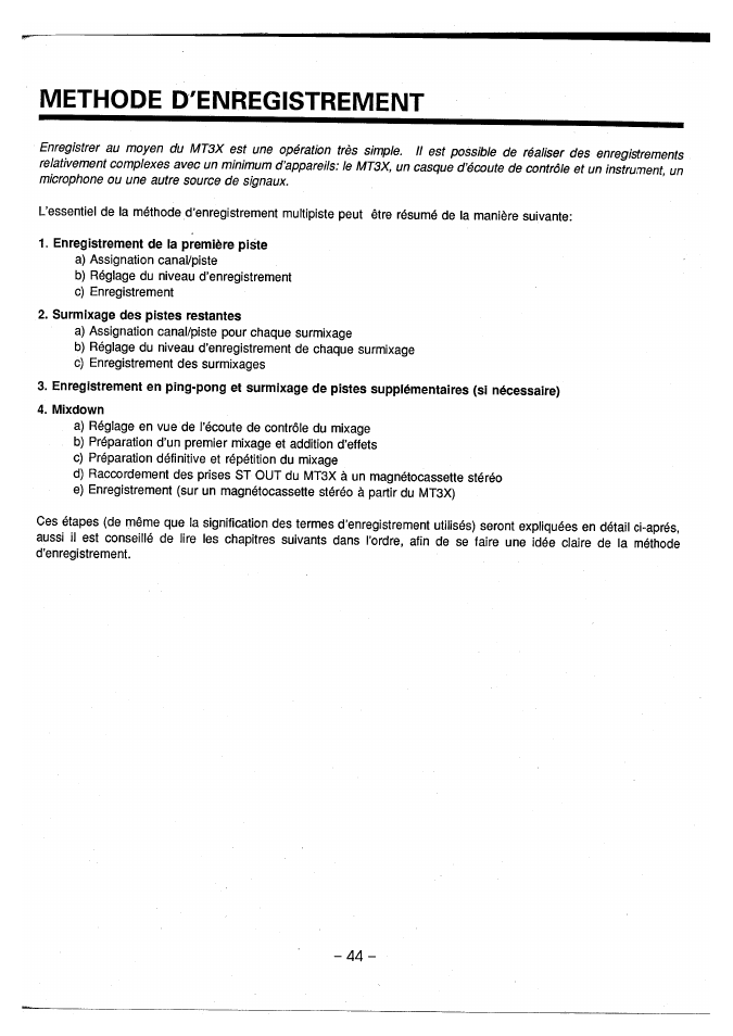 Methode d'enregistrement, Methode d’enregistrement | Yamaha MT3X User Manual | Page 45 / 92
