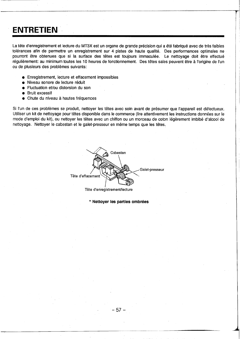Entretien | Yamaha MT3X User Manual | Page 58 / 92