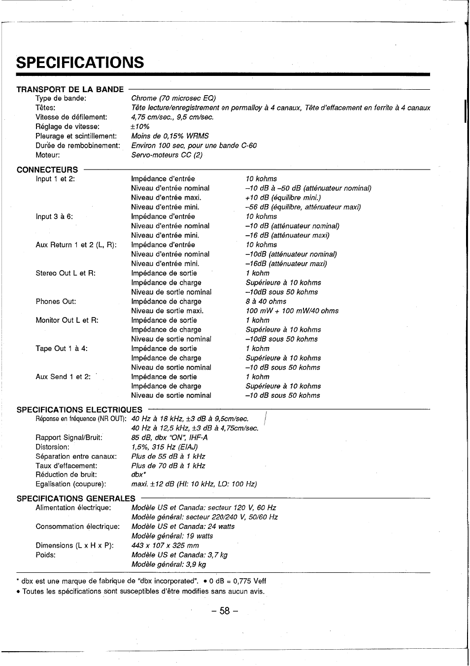 Specifications | Yamaha MT3X User Manual | Page 59 / 92