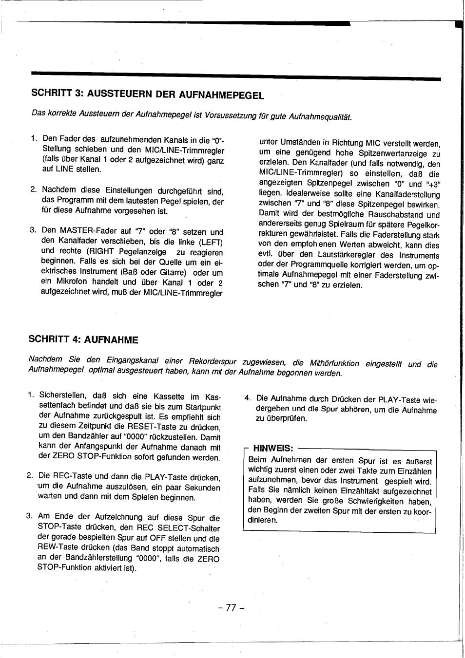 Schritt 3: aussteuern der aufnahmepegel | Yamaha MT3X User Manual | Page 78 / 92
