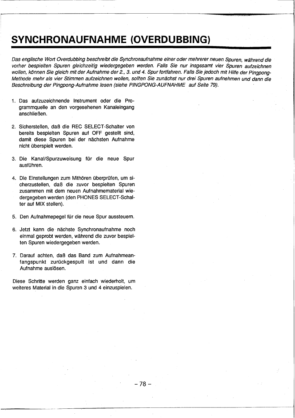 Synchronaufnahme (overdubbing) | Yamaha MT3X User Manual | Page 79 / 92