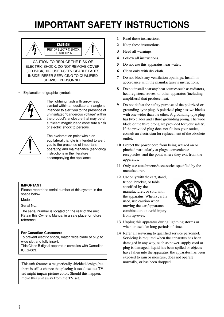 Important safety instructions | Yamaha YST-SW030 User Manual | Page 2 / 12