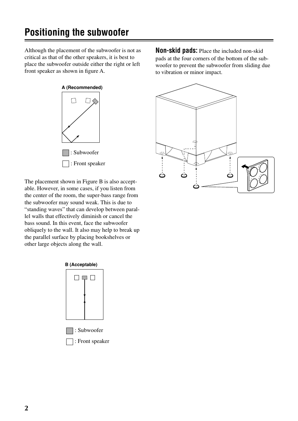 Positioning the subwoofer | Yamaha YST-SW030 User Manual | Page 6 / 12