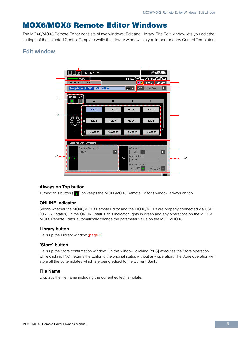 Mox6/mox8 remote editor windows, Mplate, Window | Olling the vsti, Edit window | Yamaha MOX6 User Manual | Page 6 / 14