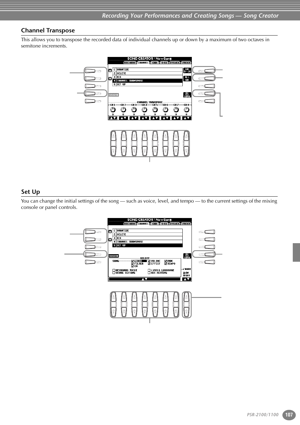Channel transpose, Set up | Yamaha 1100 User Manual | Page 107 / 176