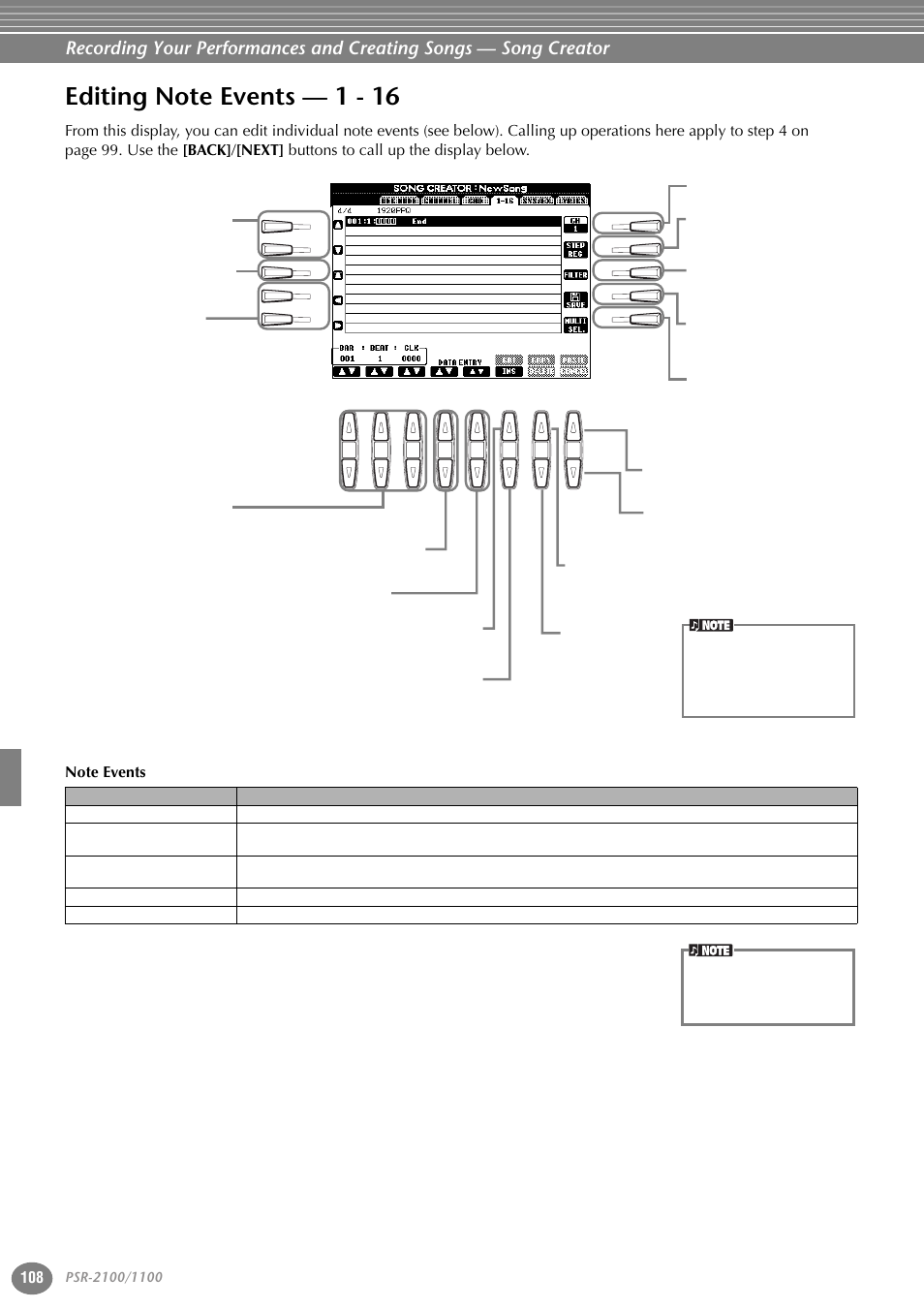 Editing note events — 1 - 16 | Yamaha 1100 User Manual | Page 108 / 176