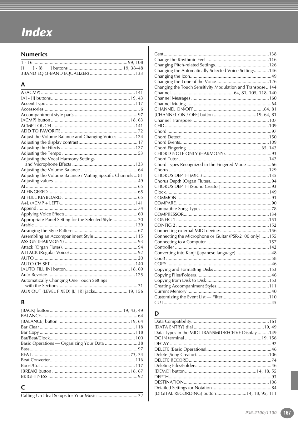 Index | Yamaha 1100 User Manual | Page 167 / 176