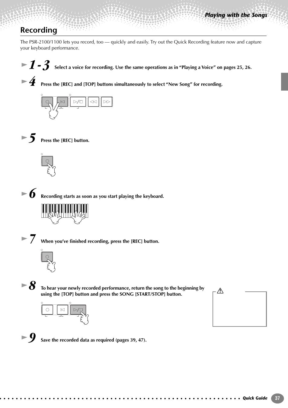 Recording | Yamaha 1100 User Manual | Page 37 / 176