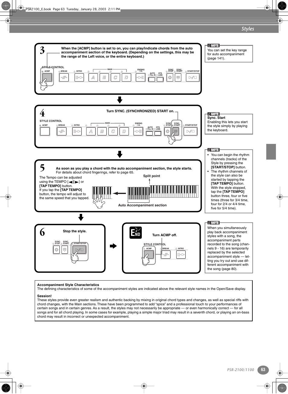 P. 63, Styles | Yamaha 1100 User Manual | Page 63 / 176