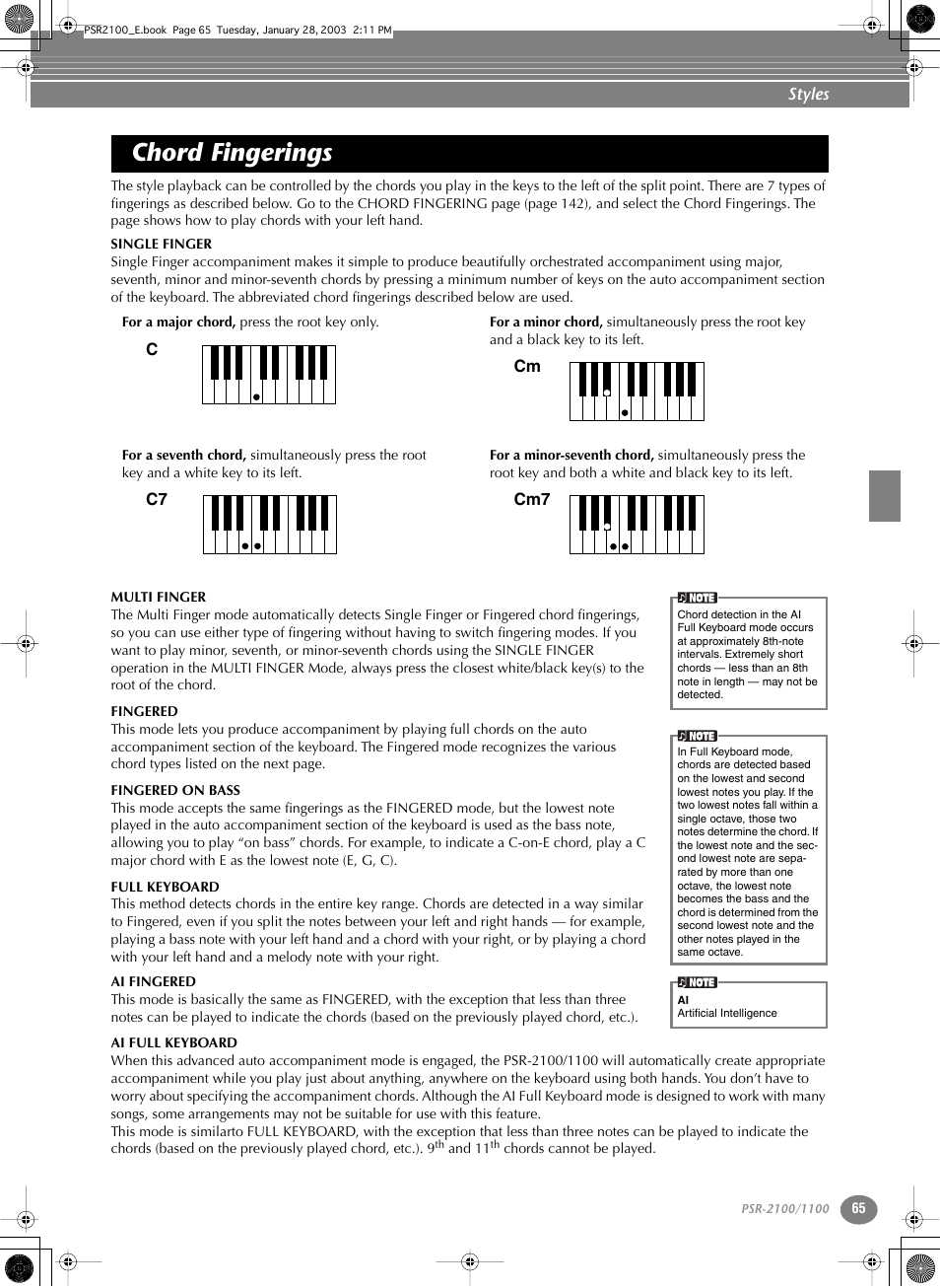 Chord fingerings | Yamaha 1100 User Manual | Page 65 / 176