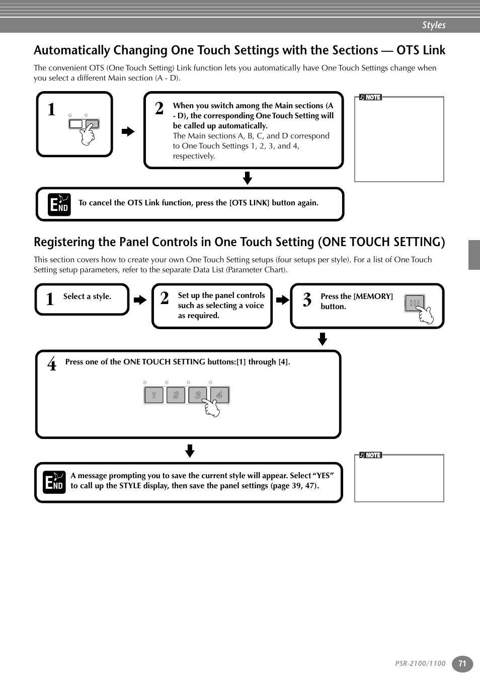 Automatically changing one touch settings, With the sections — ots link, One touch setting) | P. 71 | Yamaha 1100 User Manual | Page 71 / 176