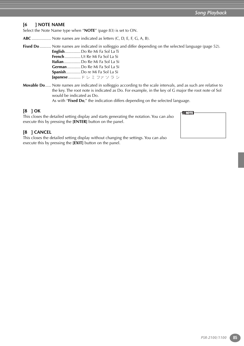 6st] note name, 8s] ok, 8t] cancel | Yamaha 1100 User Manual | Page 85 / 176