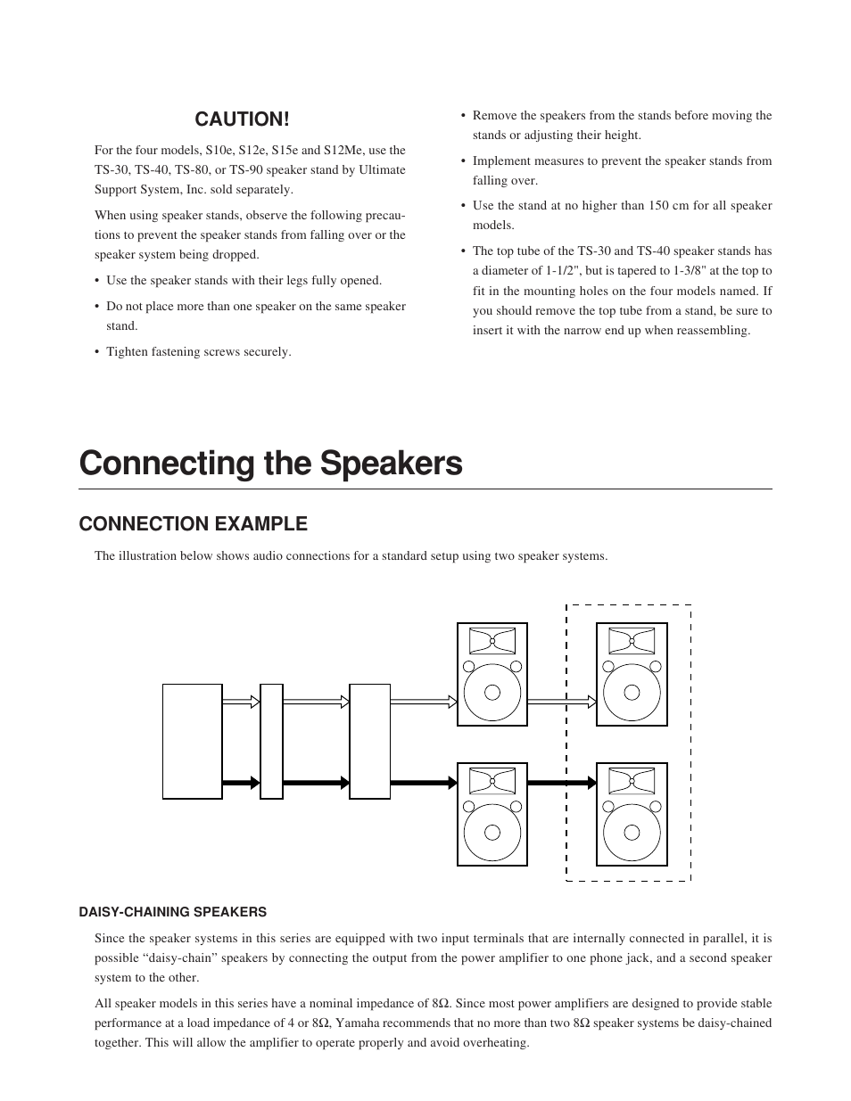 Connecting the speakers, Connection example, Caution | Yamaha S10e User Manual | Page 3 / 4