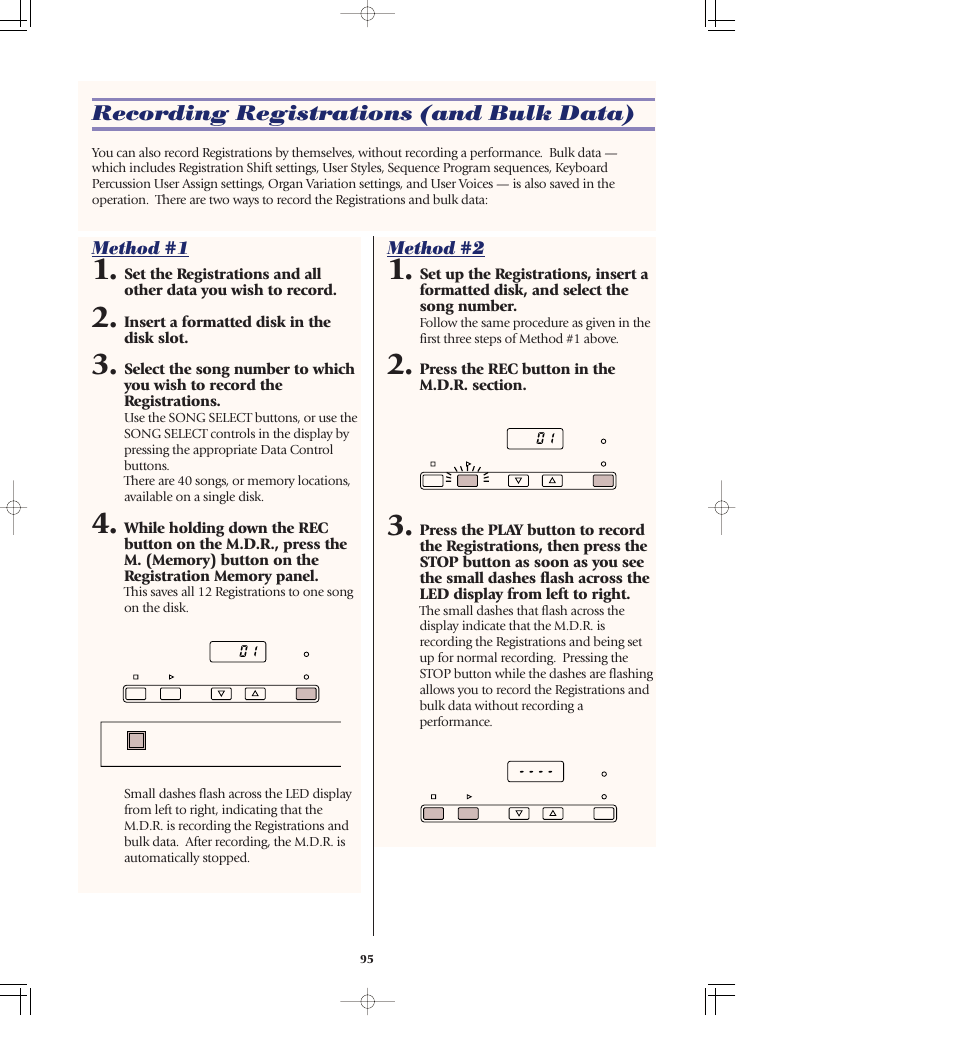 Recording registrations (and bulk data), Method #1, Method #2 | Yamaha AR-80 User Manual | Page 101 / 180