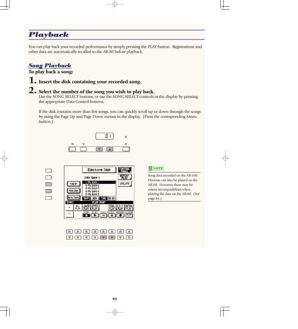 Playback, Song playback | Yamaha AR-80 User Manual | Page 105 / 180