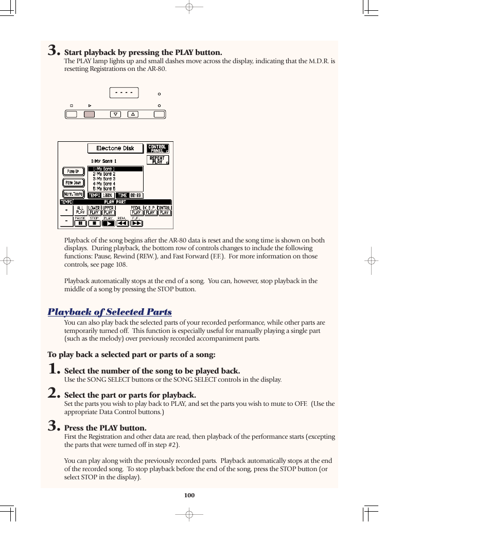 Playback of selected parts | Yamaha AR-80 User Manual | Page 106 / 180