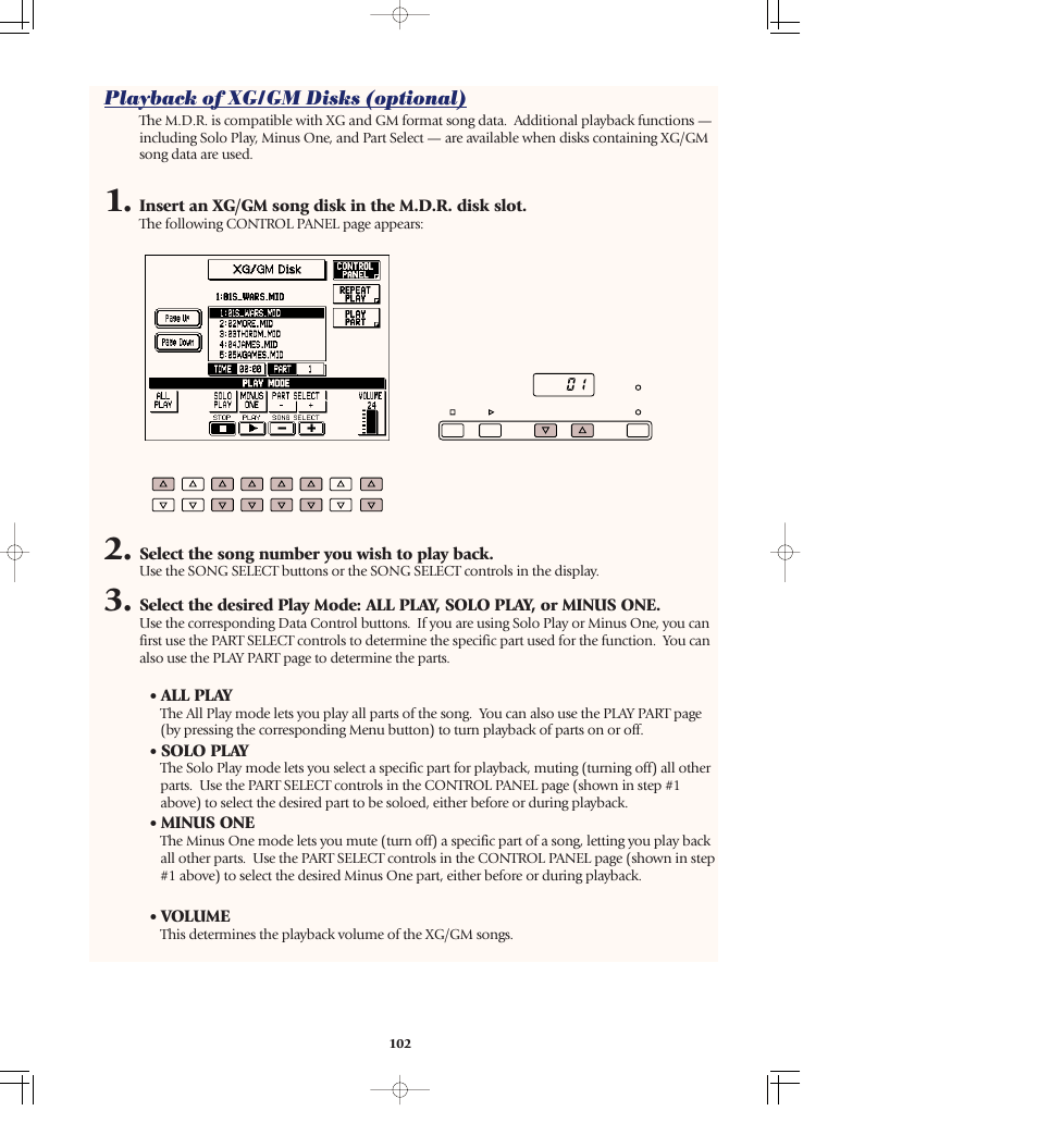 Playback of xg/gm disks (optional) | Yamaha AR-80 User Manual | Page 108 / 180