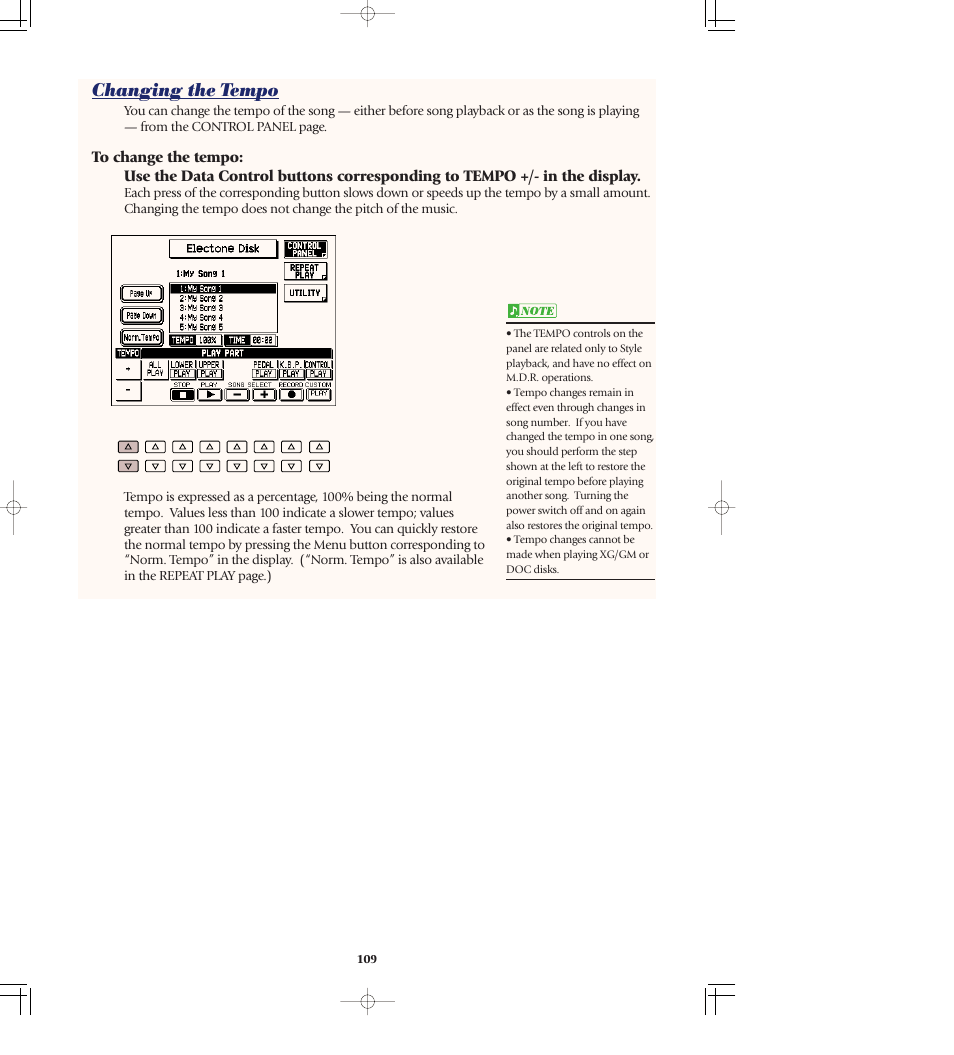 Changing the tempo | Yamaha AR-80 User Manual | Page 115 / 180