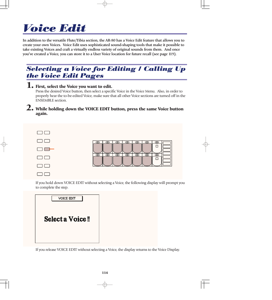 Voice edit, First, select the voice you want to edit | Yamaha AR-80 User Manual | Page 120 / 180