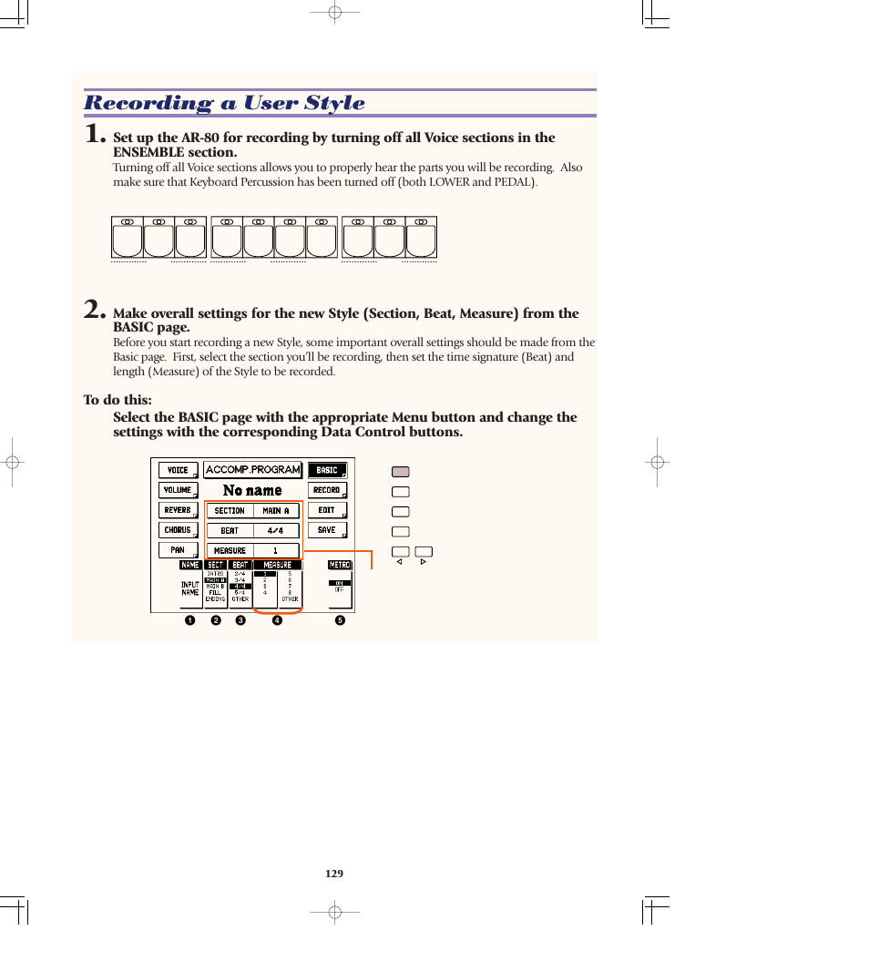 Recording a user style | Yamaha AR-80 User Manual | Page 135 / 180