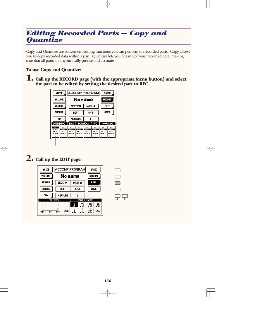 Editing recorded parts -- copy and quantize, Editing recorded parts — copy and quantize | Yamaha AR-80 User Manual | Page 142 / 180