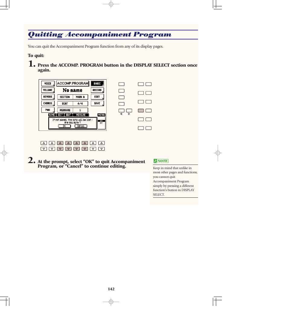 Quitting accompaniment program | Yamaha AR-80 User Manual | Page 148 / 180