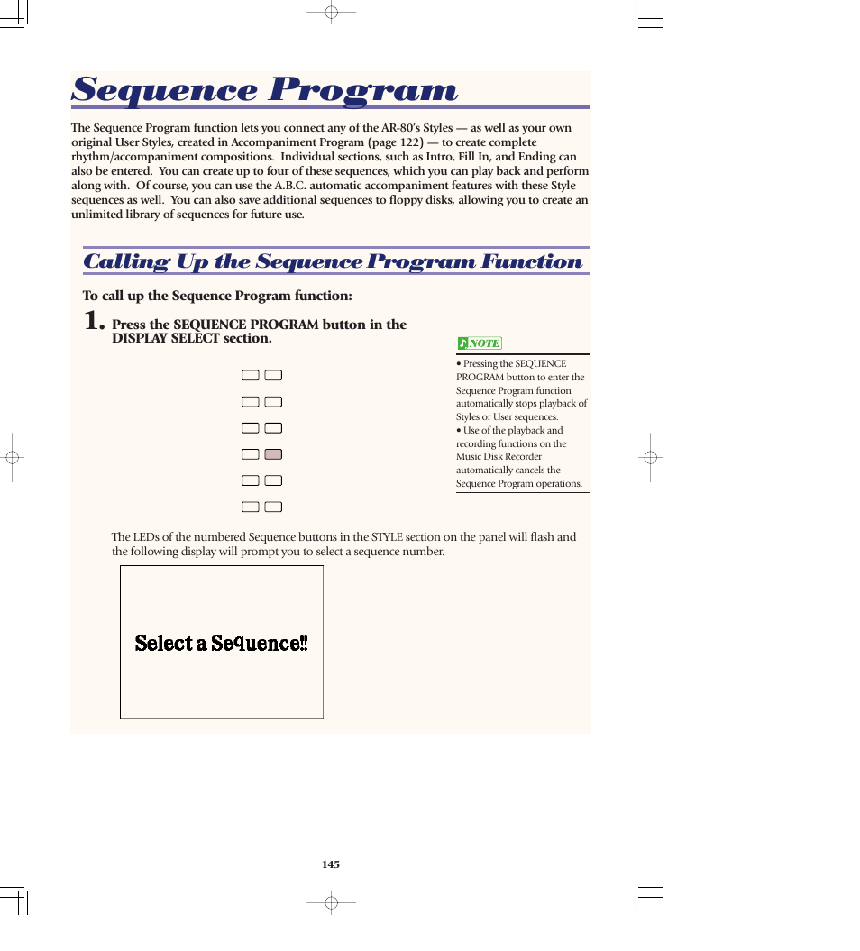 Sequence program, Calling up the sequence program function | Yamaha AR-80 User Manual | Page 151 / 180