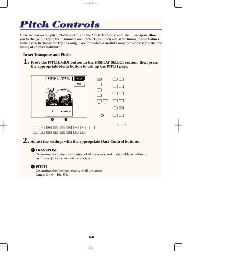 Pitch controls, 1 pitch | Yamaha AR-80 User Manual | Page 166 / 180