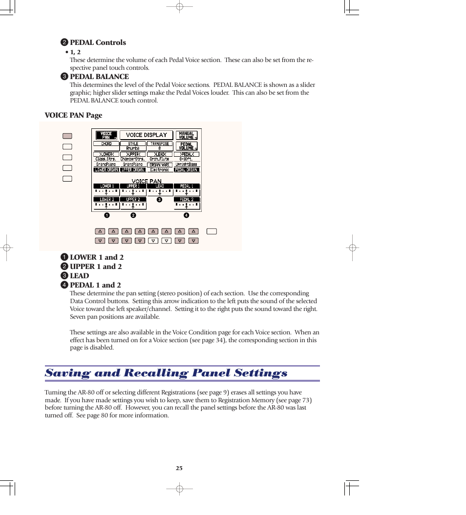 Saving and recalling panel settings | Yamaha AR-80 User Manual | Page 31 / 180