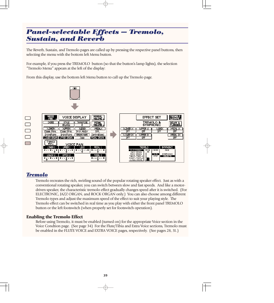 Tremolo, Tremolo button........................p. 39, Tremolo page capture | Yamaha AR-80 User Manual | Page 45 / 180