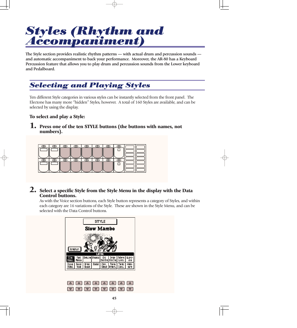 Styles (rhythm and accompaniment), Selecting and playing styles | Yamaha AR-80 User Manual | Page 51 / 180