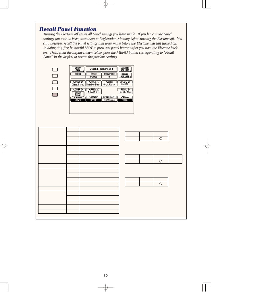 Recall panel function, Startup settings | Yamaha AR-80 User Manual | Page 86 / 180