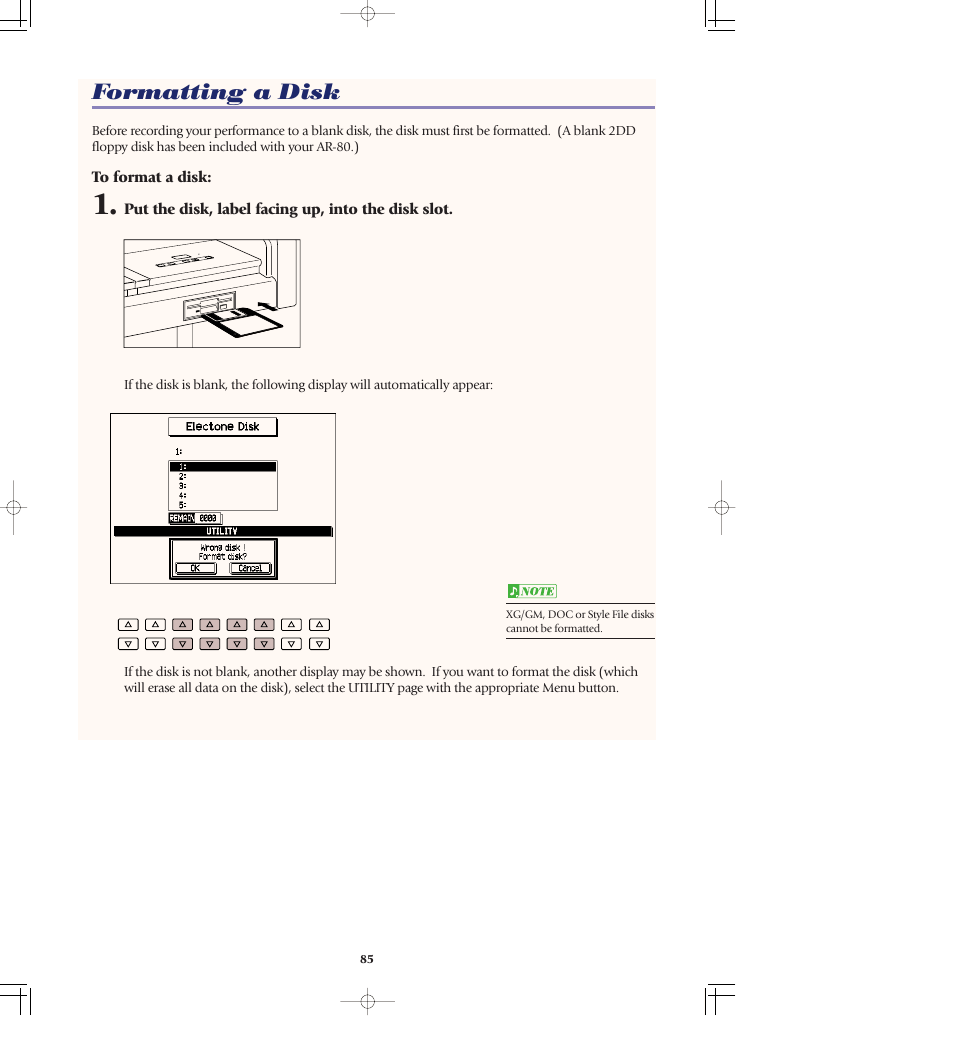 Formatting a disk | Yamaha AR-80 User Manual | Page 91 / 180