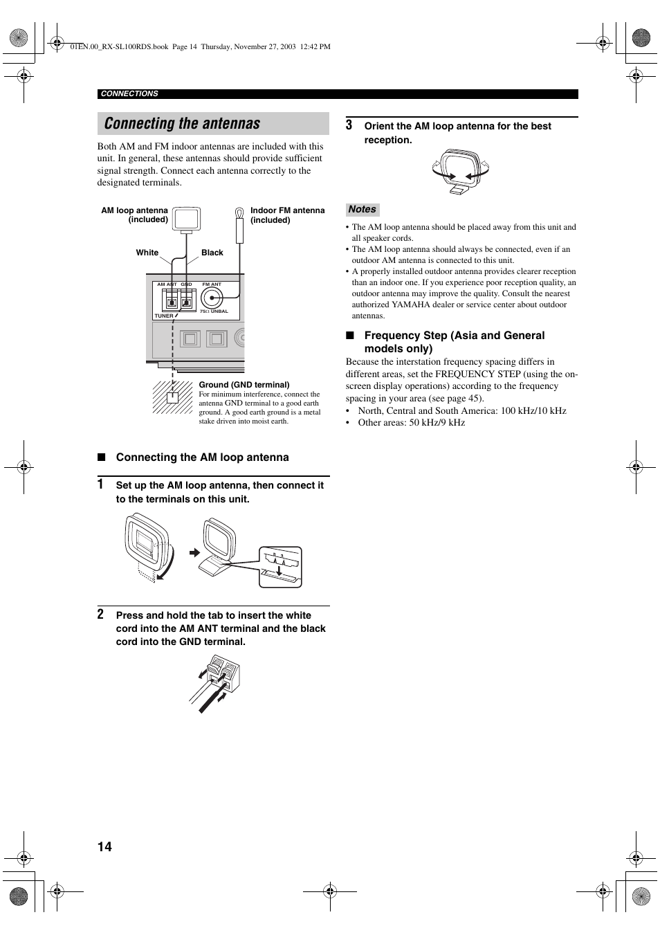 Connecting the antennas | Yamaha RX-SL100RDS User Manual | Page 16 / 62