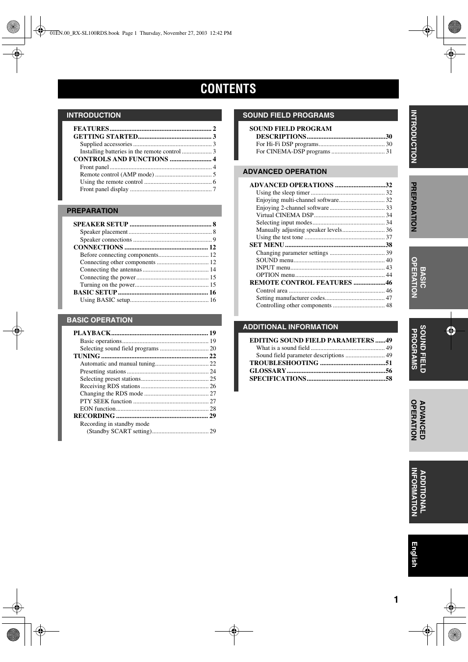 Yamaha RX-SL100RDS User Manual | Page 3 / 62
