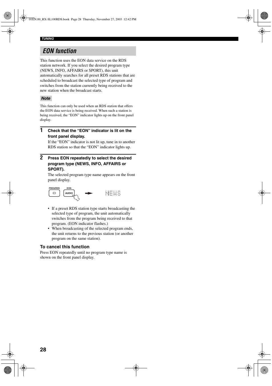 Eon function | Yamaha RX-SL100RDS User Manual | Page 30 / 62