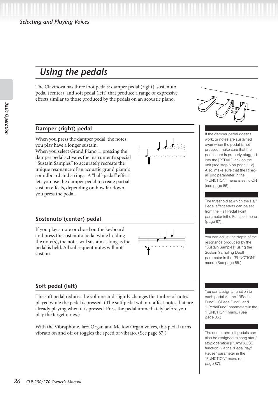Using the pedals | Yamaha CLP-280 User Manual | Page 26 / 124
