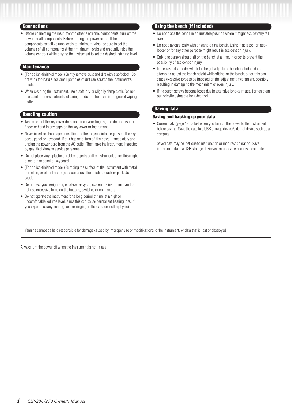 Yamaha CLP-280 User Manual | Page 4 / 124