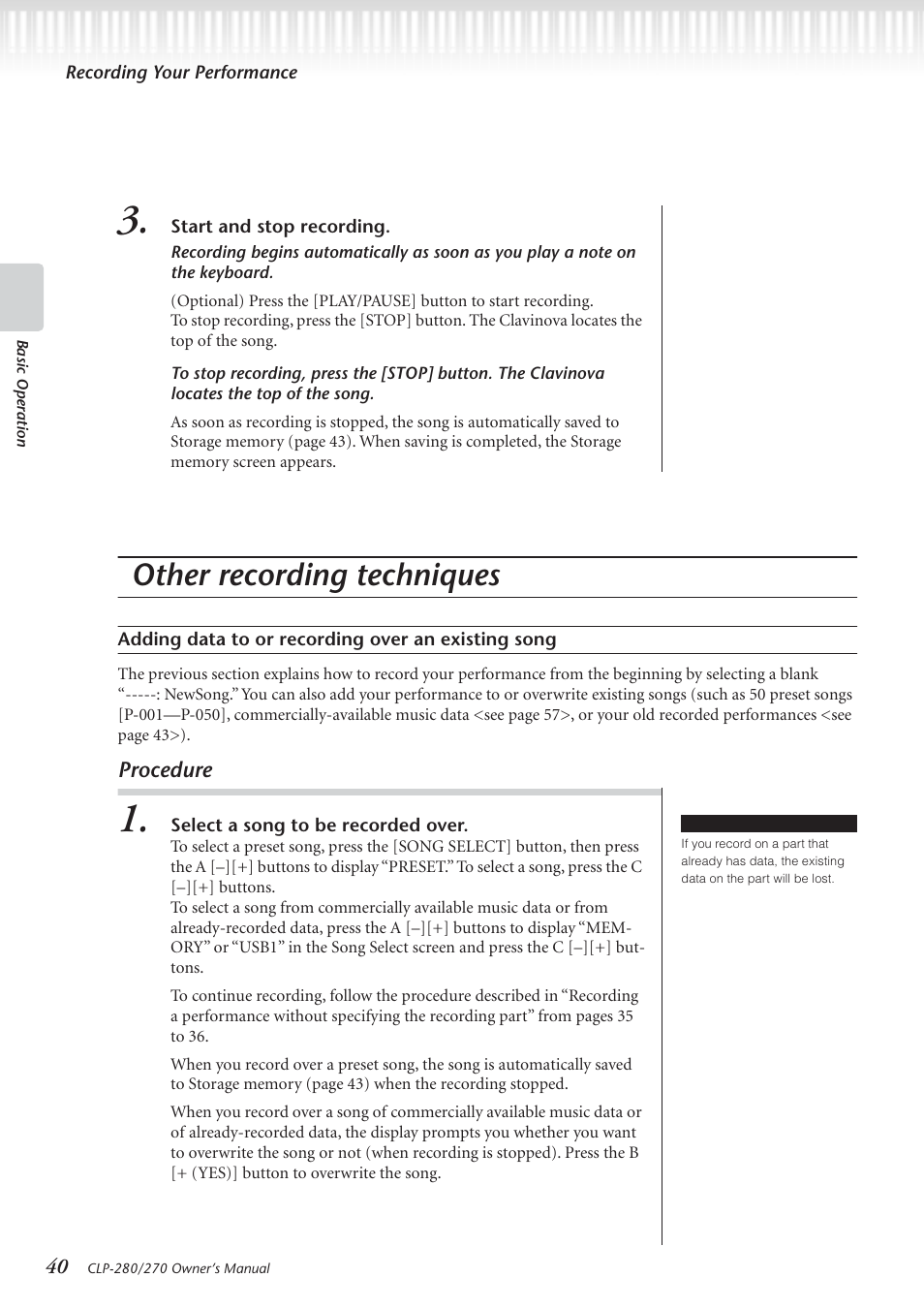 Other recording techniques | Yamaha CLP-280 User Manual | Page 40 / 124