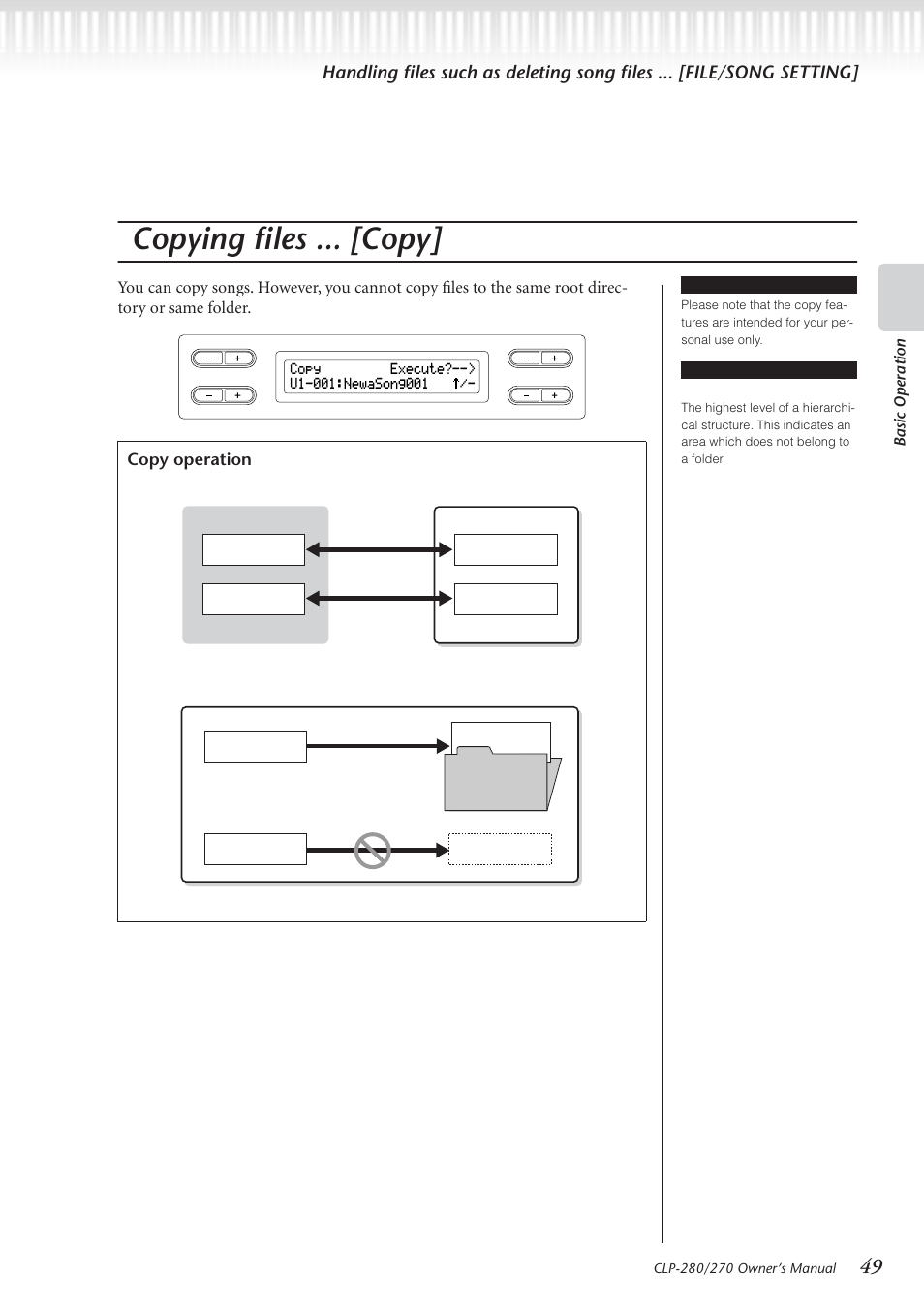 Copying files ... [copy, Copy operation | Yamaha CLP-280 User Manual | Page 49 / 124