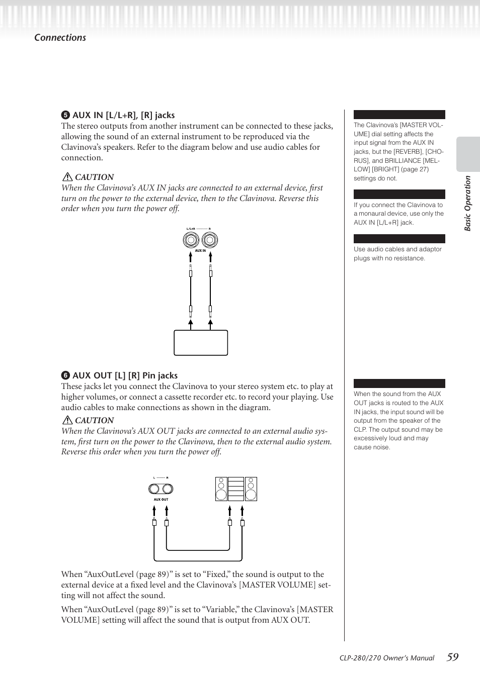 Connections | Yamaha CLP-280 User Manual | Page 59 / 124