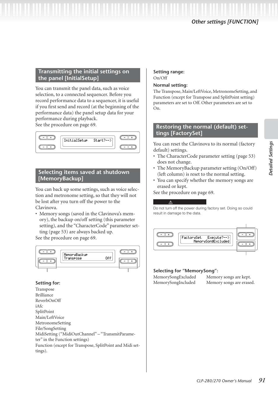 Other settings [function, Detailed settings | Yamaha CLP-280 User Manual | Page 91 / 124