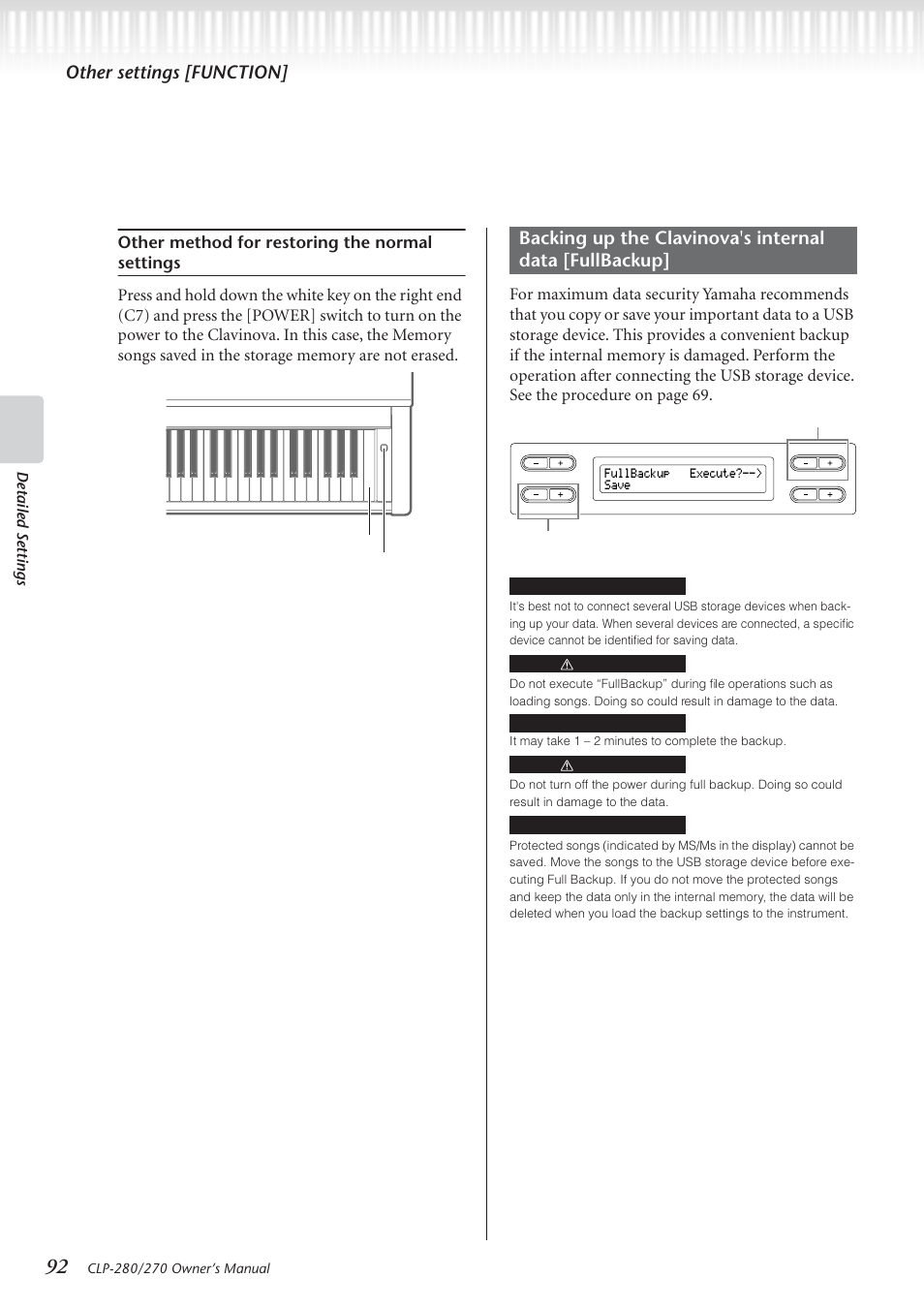 Other settings [function, Detailed settings | Yamaha CLP-280 User Manual | Page 92 / 124