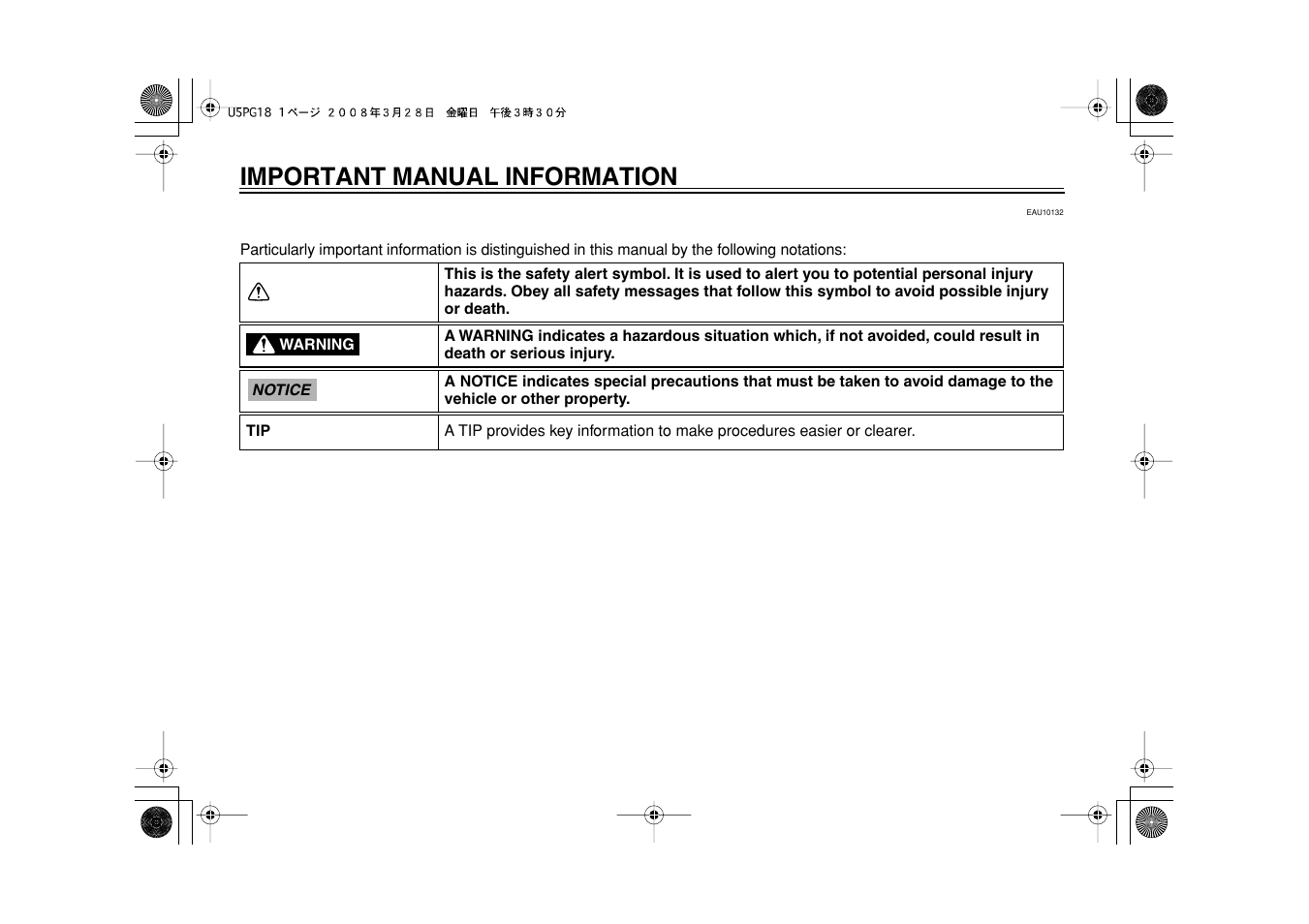 Important manual information | Yamaha PW50Y User Manual | Page 6 / 72