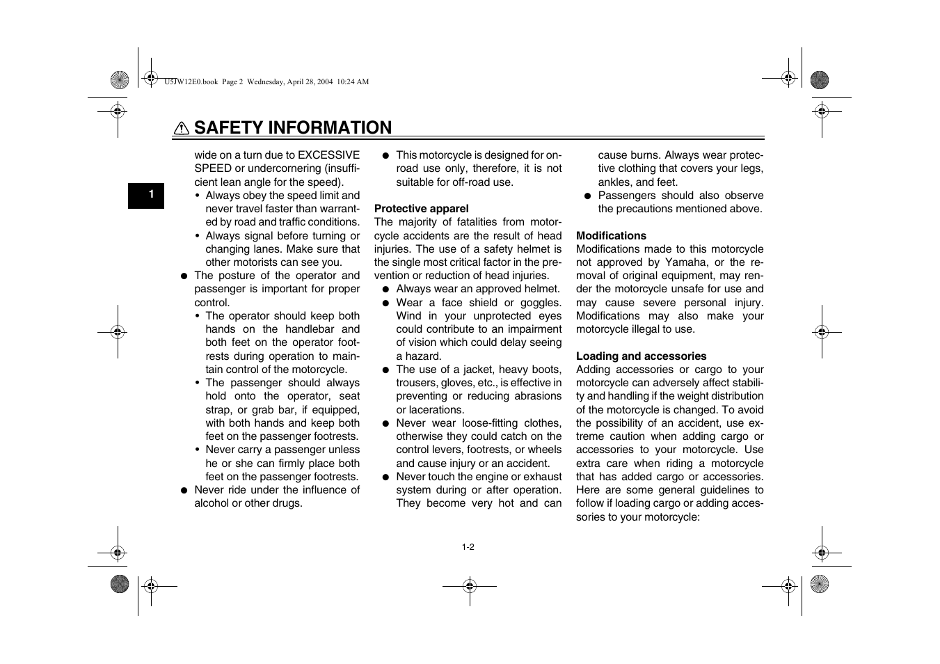 Safety information | Yamaha FJR1300T(C) User Manual | Page 10 / 100